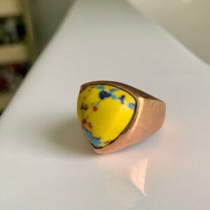 Unisex Yellow Turquoise Signet Ring